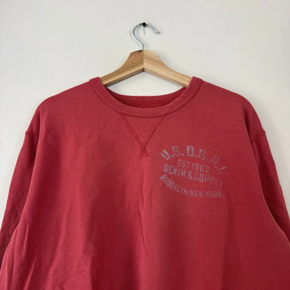 Vintage Polo Ralph Lauren Denim Supply Graphic Red Sweatshirt - Medium